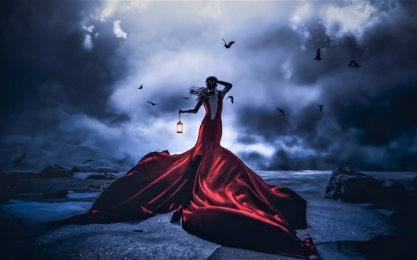 Women Artistic Lantern Red Dress HD Wallpaper | Background Image