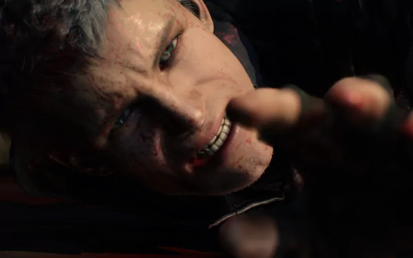 Close-up of Nero from Devil May Cry 5, showcasing detailed 4K Ultra HD graphics in this video game PC desktop wallpaper and background.