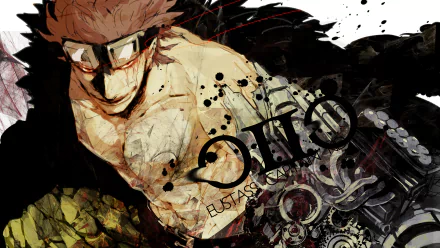4K Ultra HD PC desktop wallpaper featuring Eustass Kid from the anime One Piece with dynamic splattered ink and mechanical design elements.