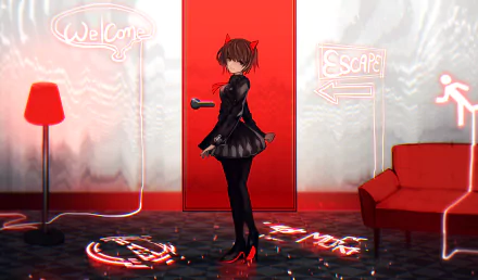 brown eyes brown hair lamp sign short hair Anime Original HD Desktop Wallpaper | Background Image