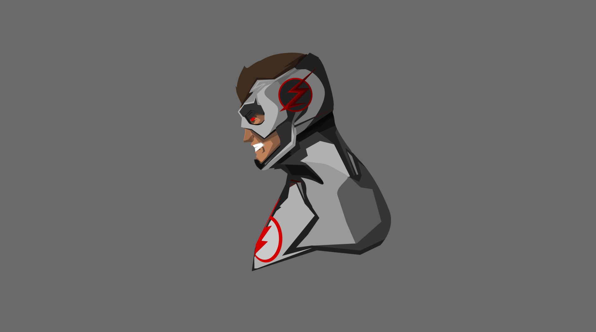 Wallace West as Kid Flash in a stylized comic illustration, featured in a 4K Ultra HD PC desktop wallpaper with a minimalist gray background.