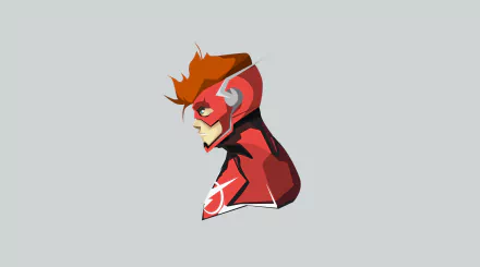 Minimalist profile of Wally West (The Flash) in red suit on a gray background — DC Comics 4K Ultra HD comic desktop wallpaper.