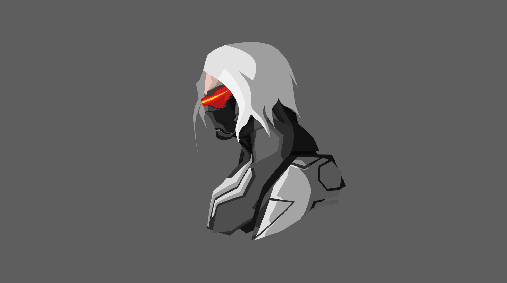 Stylized comic depiction of Winter Soldier with white hair and red visor, designed as a 4K Ultra HD PC desktop wallpaper on a gray background.