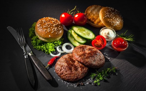 Food Burger Junk Food Still Life Meat Vegetable Bread HD Wallpaper | Background Image