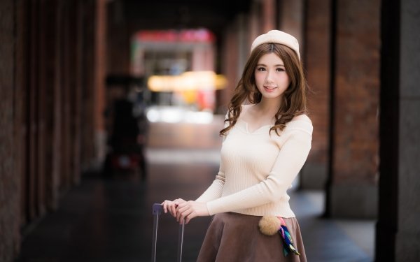 Women Asian Model Brunette Smile Hat Depth Of Field HD Wallpaper | Background Image