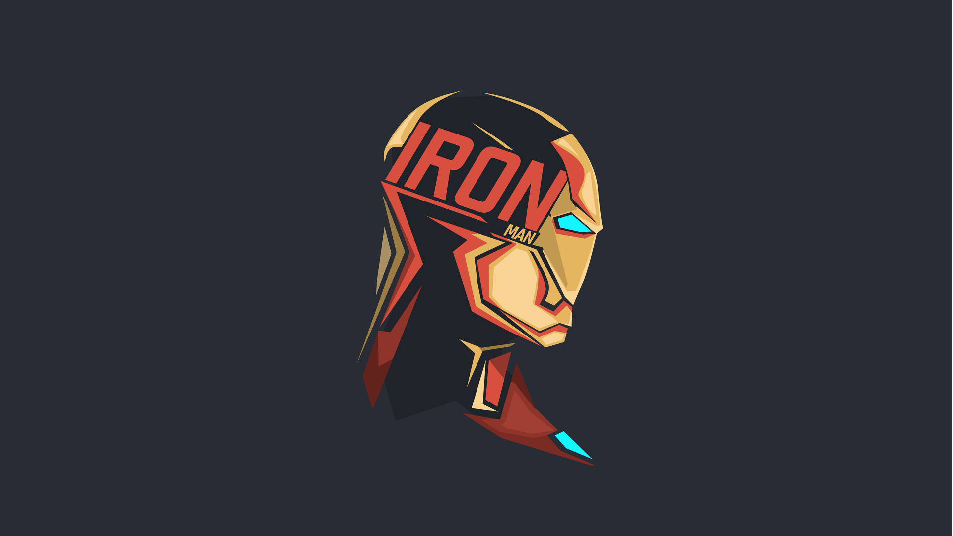 HD desktop wallpaper featuring a minimalist illustration of Iron Man's helmet against a dark background.