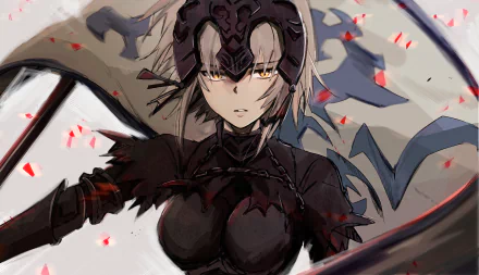 A high-definition desktop wallpaper featuring Jeanne d'Arc Alter from Fate/Grand Order, depicted in a dramatic and dynamic pose with a dark armor design and striking background elements.