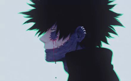 HD wallpaper featuring Dabi from My Hero Academia. The anime character has black hair, green eyes, visible scars, and blood on his face.