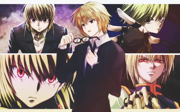 HD desktop wallpaper featuring various poses and expressions of Kurapika from the anime Hunter x Hunter.