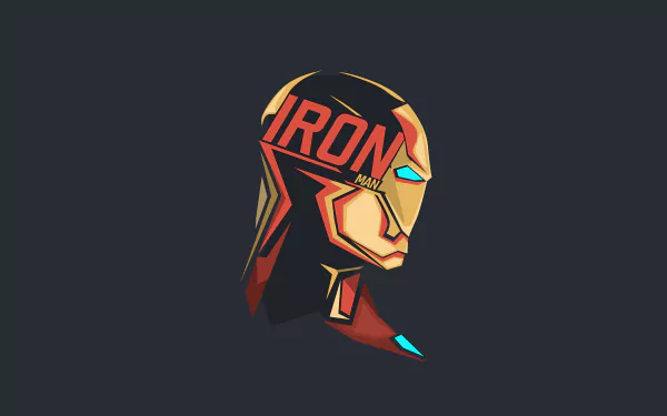 HD desktop wallpaper featuring a minimalist illustration of Iron Man's helmet against a dark background.