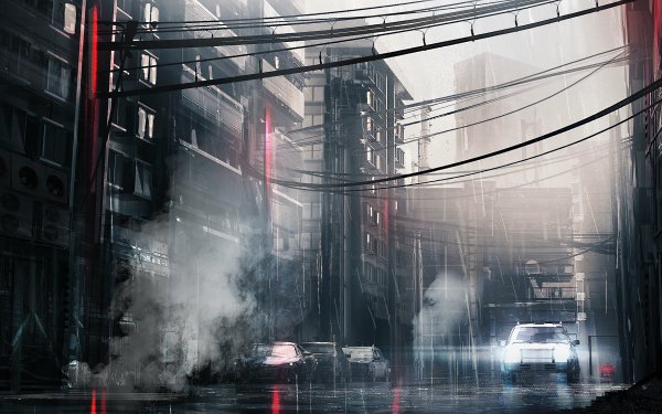 Anime Original City Car Rain HD Wallpaper | Background Image