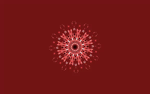 HD minimalist PC desktop wallpaper featuring a red and maroon kaleidoscope abstract design centered on a solid maroon background.
