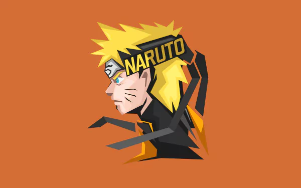 A vibrant 8K Ultra HD wallpaper featuring Naruto Uzumaki from the anime Naruto, showcasing his iconic features and dynamic pose against a bold orange background.