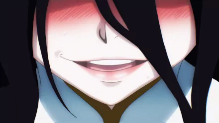 HD desktop wallpaper featuring Albedo from the anime Overlord, showcasing her smiling with a blush.