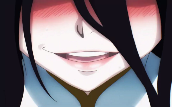 HD desktop wallpaper featuring Albedo from the anime Overlord, showcasing her smiling with a blush.