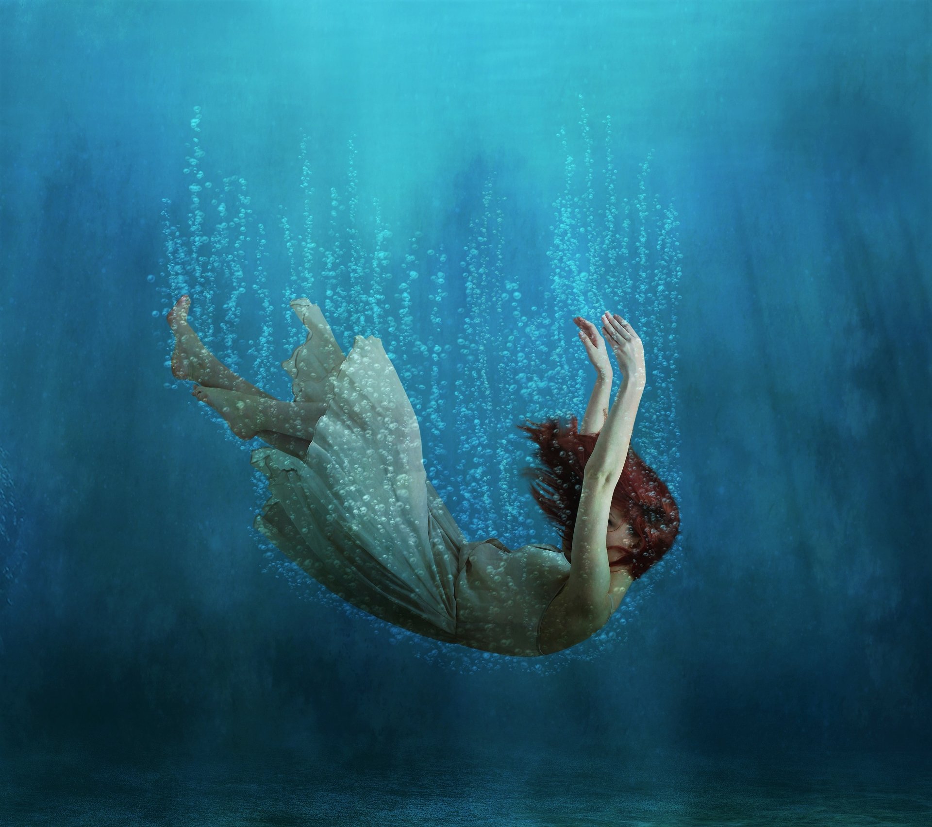 Download Fantasy Red Hair Falling Water Woman Artistic HD Wallpaper