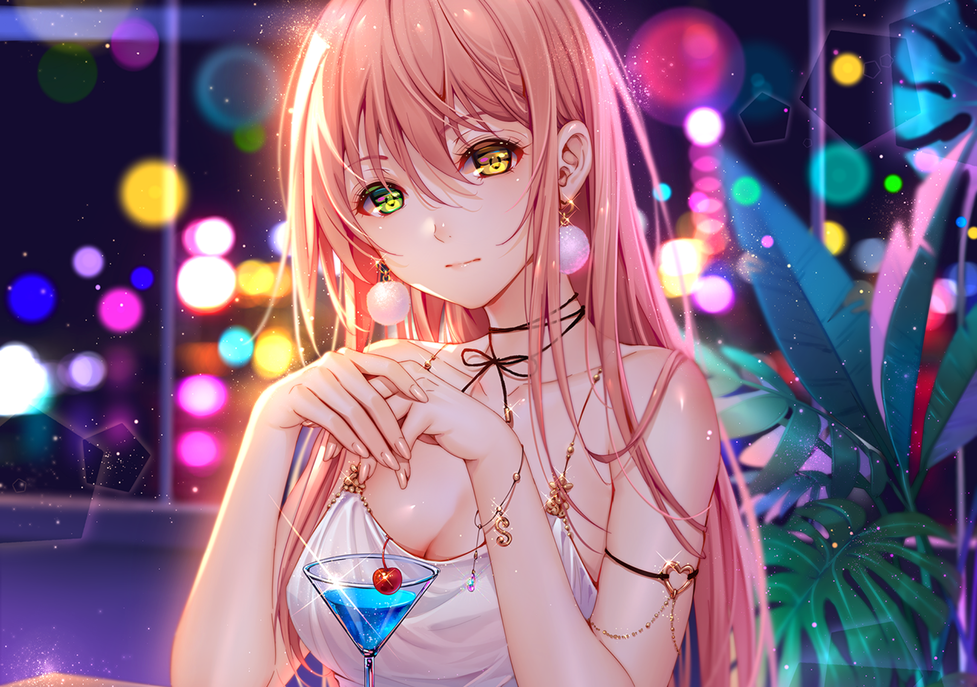 eyes, Pupil, anime girls, heterochromia, colorful, flowers