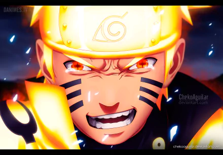 Close-up of Naruto Uzumaki from the anime Naruto, showcasing intense expression and glowing eyes in a vibrant 4K Ultra HD PC desktop wallpaper.
