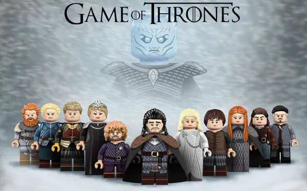 4K Ultra HD Game of Thrones LEGO figurines depicting key characters including Jon Snow, Daenerys, Tyrion, Sansa, Arya, Bran, Cersei, Jaime, Brienne, Tormund, Petyr Baelish, and the Night King.