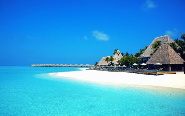 Hecho por el hombre Centro Turístico Maldives Sea Océano Turquesa Tropico Hut Horizon Fondo de pantalla HD | Fondo de Escritorio