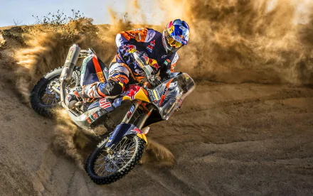 HD desktop wallpaper of a motocross rider kicking up dirt on a motorcycle, showcasing intense off-road sports action.