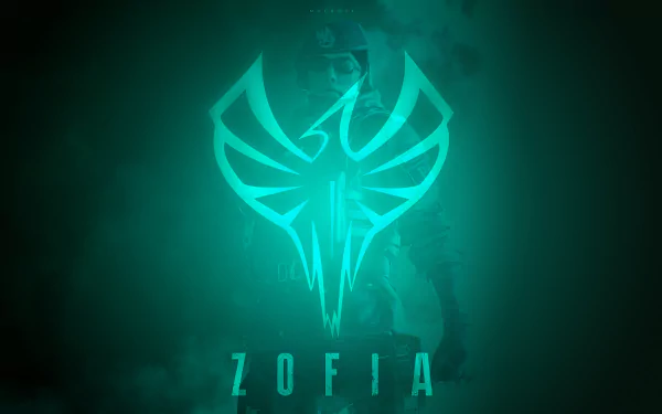 Zofia from Tom Clancy's Rainbow Six Siege Operation White Noise, featured in an 8K Ultra HD PC desktop wallpaper with a glowing teal phoenix symbol.