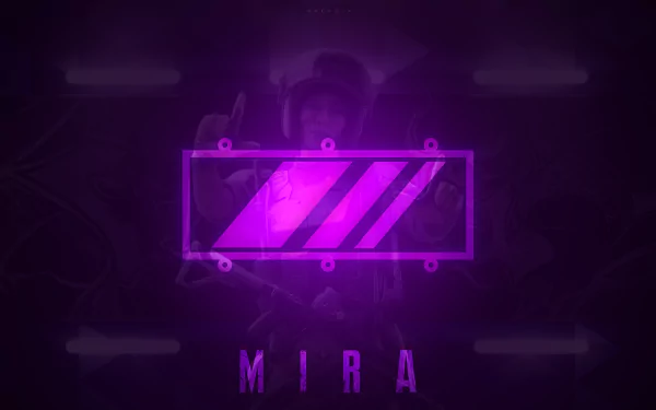 Minimalist 8K Ultra HD PC wallpaper featuring Mira from Operation Velvet Shell in Tom Clancy's Rainbow Six: Siege, highlighted with vivid purple tones and sleek design.