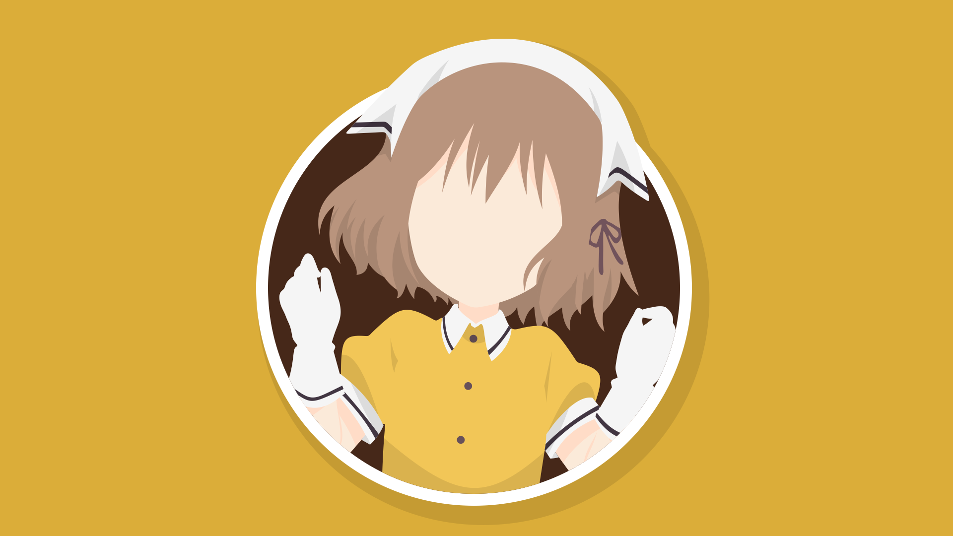 Minimalist HD PC desktop wallpaper featuring Mafuyu Hoshikawa from the anime Blend S in a yellow outfit with gloves against a solid mustard background.