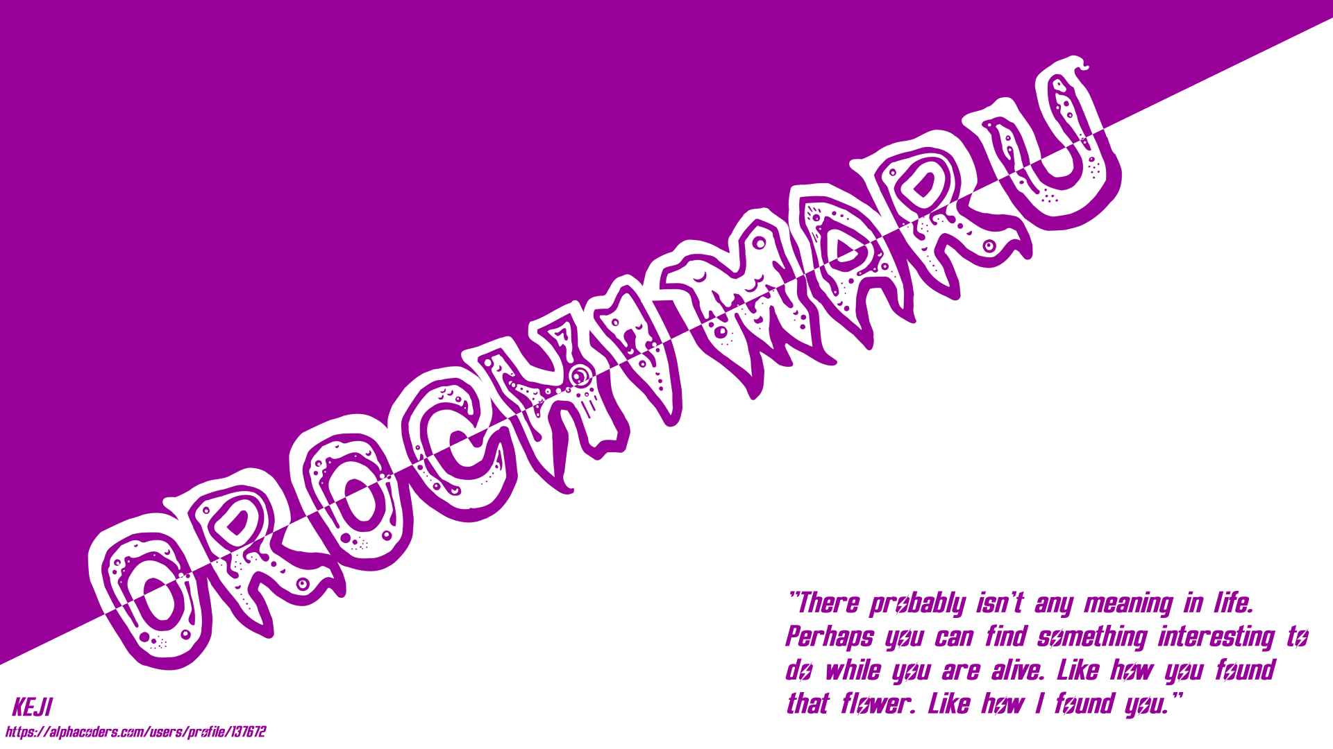 8K Ultra HD Naruto anime wallpaper featuring a bold Orochimaru text and a motivational quote about finding meaning in life on a vibrant purple background.