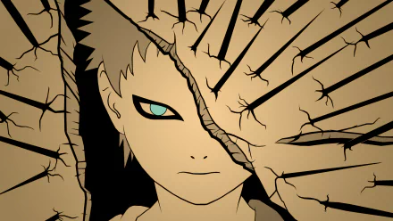 HD PC desktop wallpaper featuring Gaara from the anime Naruto, showcasing his intense gaze with cracked sand textures surrounding him.