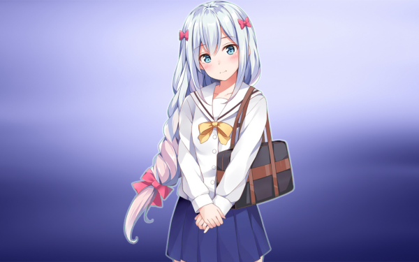Anime EroManga-Sensei Sagiri Izumi White Hair Blue Hair Long Hair Schoolgirl School Uniform HD Wallpaper | Background Image