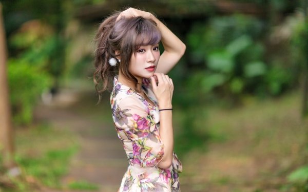 Women Asian Model Dress Depth Of Field Brunette Brown Eyes HD Wallpaper | Background Image