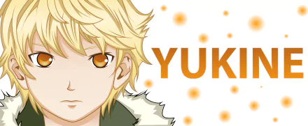 Yukine (Noragami) anime close-up: blond hair, amber eye on white background with orange dots — 4K Ultra HD PC desktop wallpaper and background.