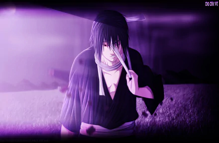 Sasuke Uchiha from Naruto in a dramatic pose with a purple glow, featured as a 4K Ultra HD anime PC desktop wallpaper.