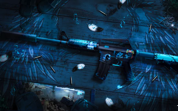 HD PC desktop wallpaper featuring the M4A1-S rifle from the video game Counter-Strike: Global Offensive, set against a dark, detailed background with scattered bullet casings.
