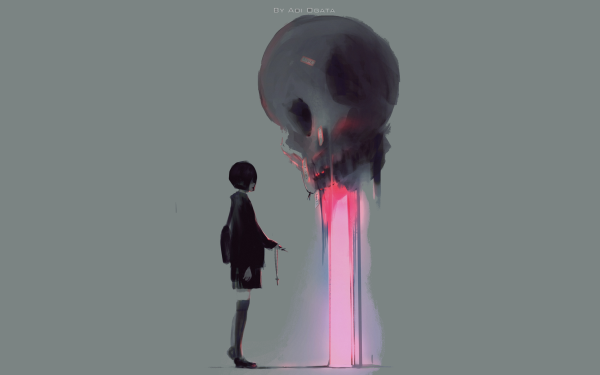 Anime Original Skull Dark Skirt Bag Short Hair Black Hair HD Wallpaper | Background Image