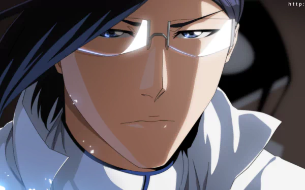 HD PC desktop wallpaper featuring Uryu Ishida, a character from the anime Bleach, shown in a close-up with his signature glasses and serious expression.