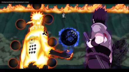 4K Ultra HD anime wallpaper featuring Naruto Uzumaki and Sasuke Uchiha in an intense battle scene from Naruto, showcasing their powerful abilities and dynamic poses.