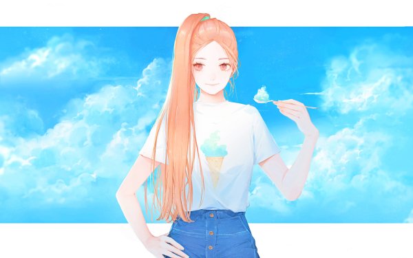 Anime Original Long Hair Ponytail Orange Hair Orange Eyes Smile HD Wallpaper | Background Image