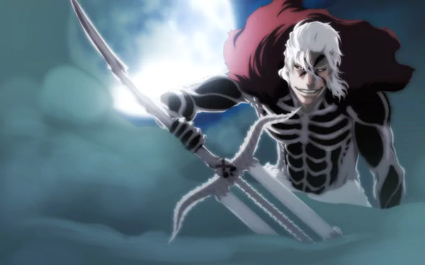 HD PC desktop wallpaper featuring Kūgo Ginjō from the anime Bleach, depicted with his signature white hair and skeletal armor against a misty, moonlit background.