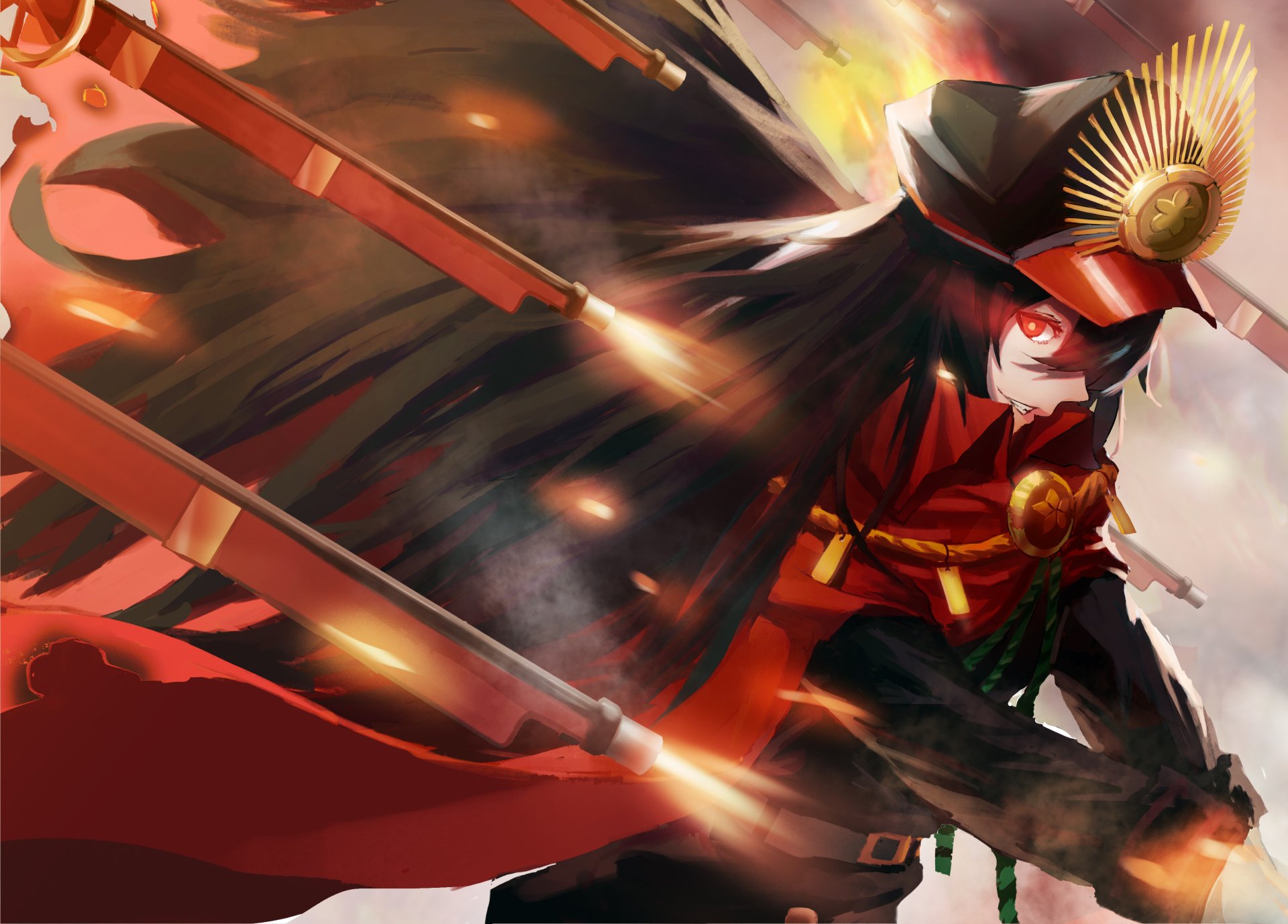 HD PC desktop wallpaper featuring a dynamic anime-style Demon Archer from Fate/Grand Order, showcasing vibrant colors and intense action elements.