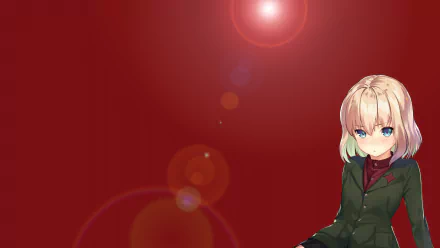 Katyusha (Girls und Panzer) anime portrait at right on a deep red background with lens flare — HD PC desktop wallpaper/background