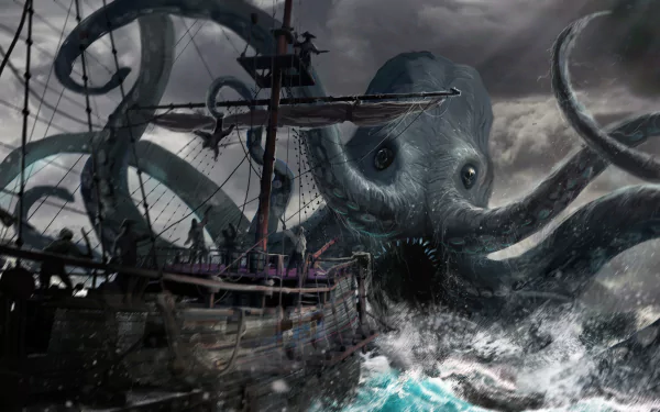 pirate ship fantasy sea monster HD Desktop Wallpaper | Background Image