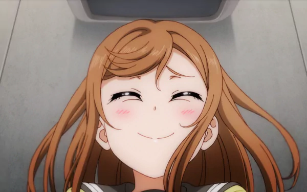 HD PC desktop wallpaper featuring Hanamaru Kunikida from the anime Love Live! Sunshine!! with a joyful expression and wind-swept hair.