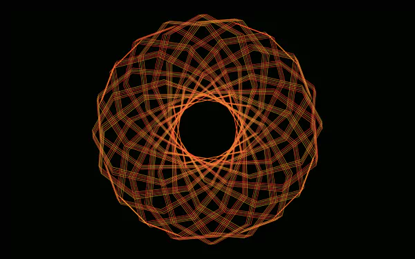 HD PC desktop wallpaper featuring an abstract orange guilloche fractal pattern forming a circular design on a black background.
