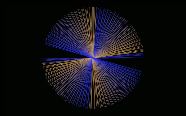 Abstract fractal guilloche design featuring intersecting yellow and blue lines forming a circular pattern on a dark background, HD desktop wallpaper and background.