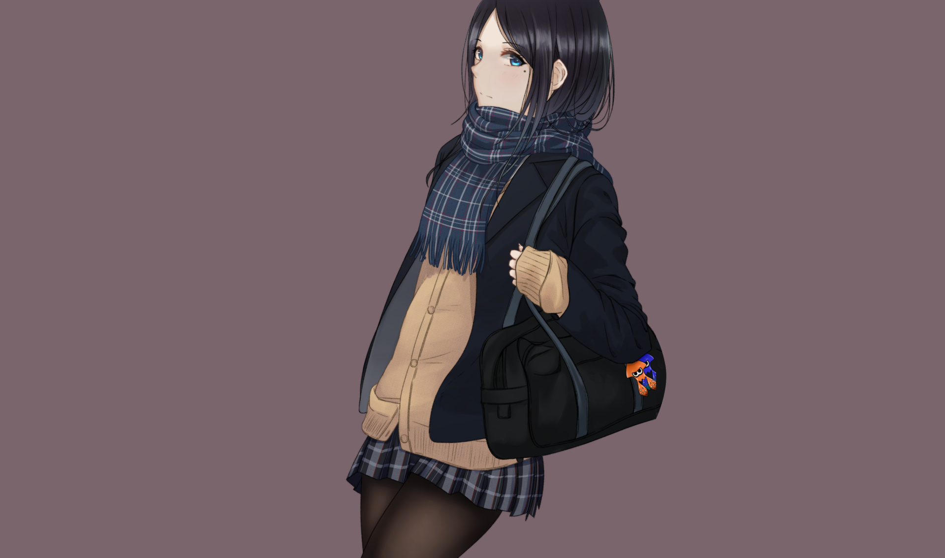 Download Bag Skirt Blue Eyes School Uniform Black Hair Anime Original HD Wallpaper by サイトー