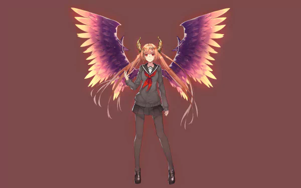 red eyes brown hair long hair horns skirt school uniform Dark Angel Olivia wings video game Rage of Bahamut HD Desktop Wallpaper | Background Image