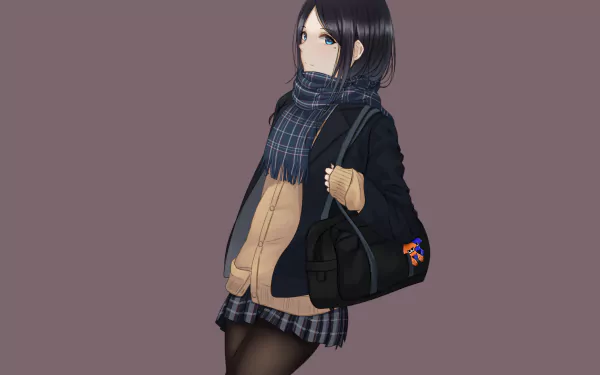 bag skirt blue eyes school uniform black hair Anime Original HD Desktop Wallpaper | Background Image