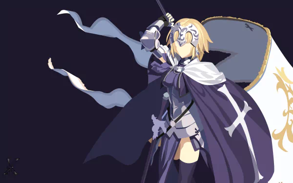 Blonde armored woman in thigh highs and cape, inspired by Jeanne d'Arc from Fate series, rendered in a minimalist anime style - HD wallpaper.